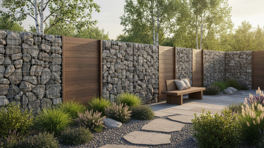 Gabion Privacy Fences for Unique Stone-and-Metal Style