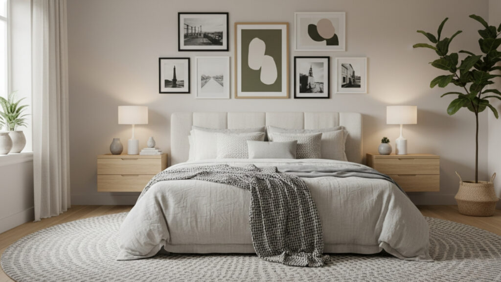 Gallery Wall Arrangement for Personalized and Stylish Bed Decor
