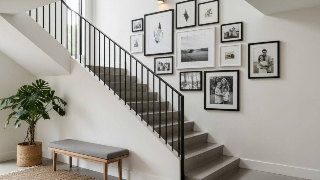gallery wall frames arrangement for creative staircase wall display