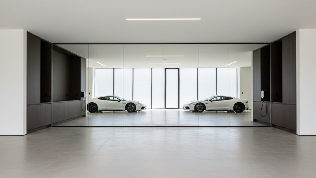 Garage Mirror Installation Ideas for Spacious Bright Visual Effect Look