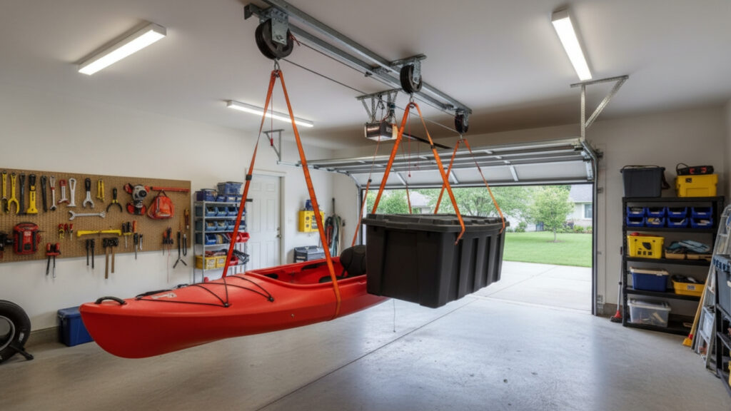 Garage Overhead Pulley Systems for Heavy Item Storage Solution