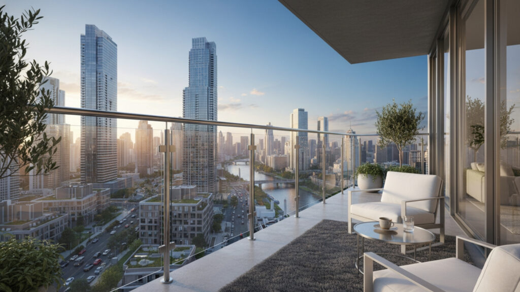 Glass and Metal Combination Grill for Elegant Balcony Design