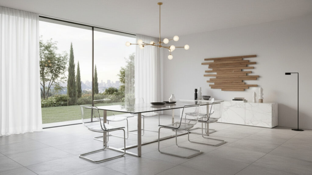 Glass Dining Table Design for Spacious and Contemporary Feel