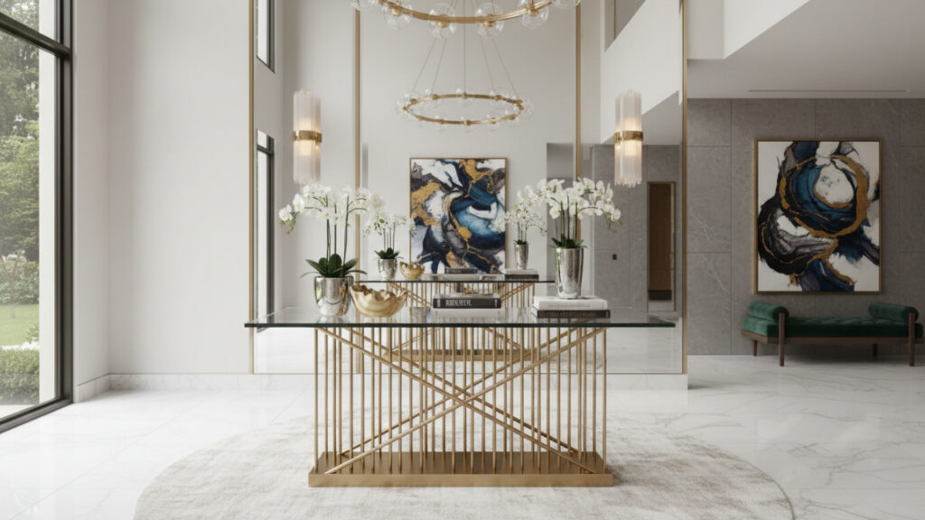 Glass Entryway Table Decor Ideas for Sleek Spacious Appeal