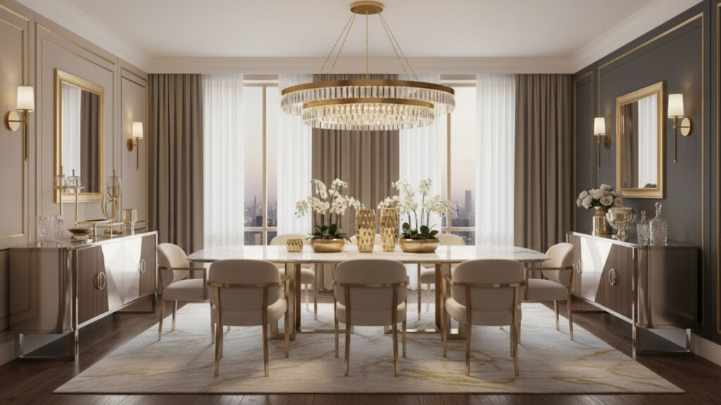 Gold Accent Dining Room Ideas for Glamorous High-End Interior