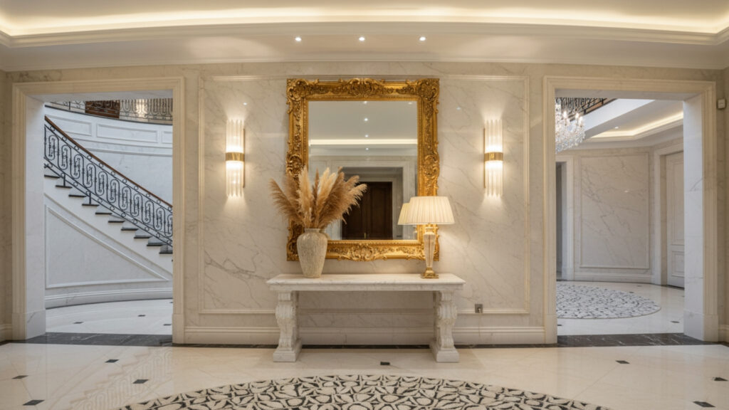 Gold Frame Entryway Mirror Ideas for Glamorous Luxurious Appeal