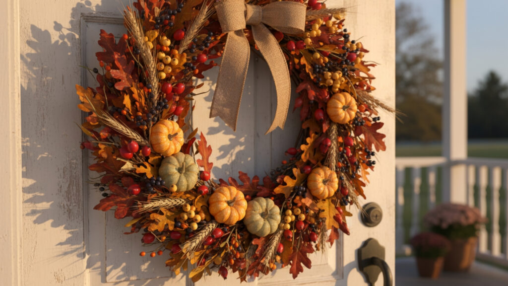 Grapevine Wreath Door Hangers with Autumn Accents for Rustic Charm