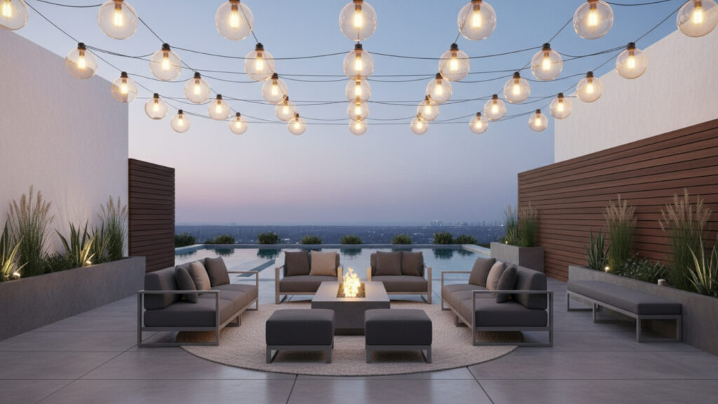 Hanging Bulb String Lights for a Modern and Minimal Outdoor Style