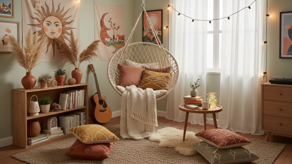 Hanging Chair or Swing Setup for a Fun and Cozy Bedroom Corner
