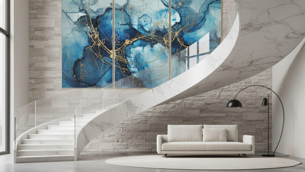 large statement artwork for bold and elegant staircase wall look