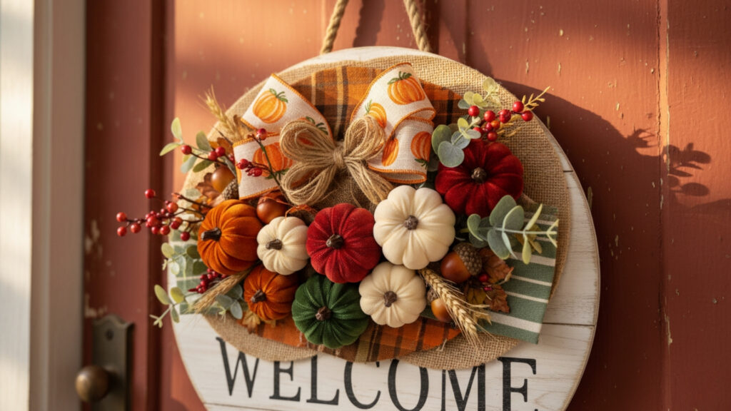 Layered Autumn Door Hangers with Mixed Materials for Depth and Interest
