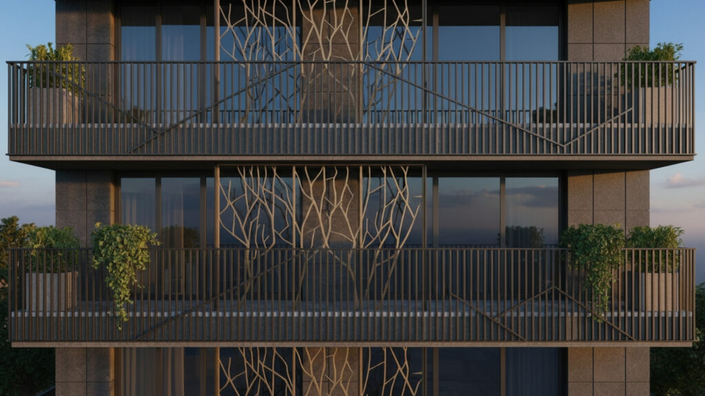 ayered Balcony Grill Design for Stylish and Secure Outdoor Finish