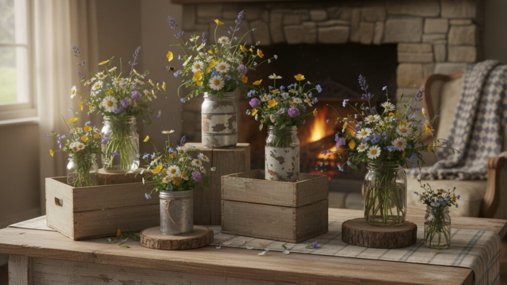 Mason Jar or Rustic Container Arrangements for Casual Charm