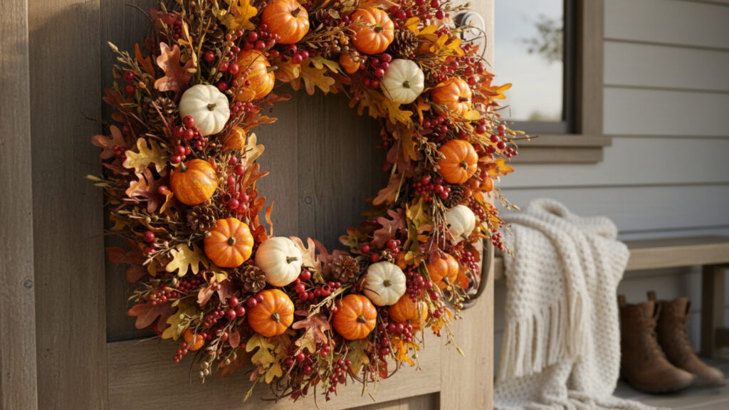 Mini Pumpkin and Berry Fall Wreath Ideas for Entryways