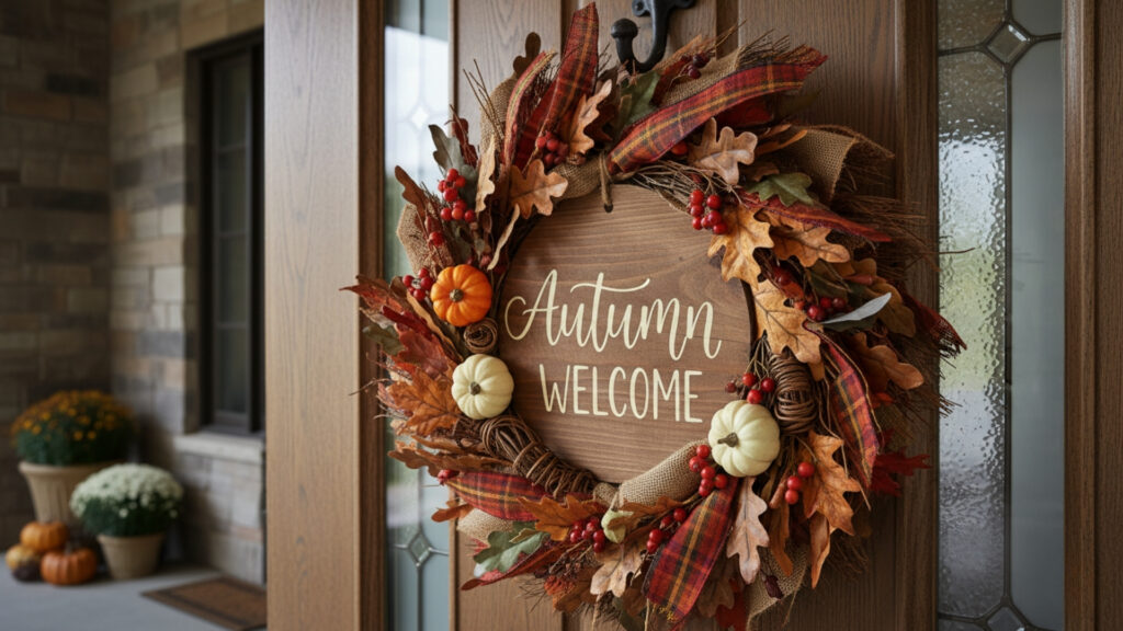 Mixed Material Fall Door Hangers for Dynamic and Layered Seasonal Style