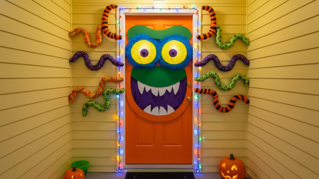 Monster Face Door Idea for Fun Halloween Decoration