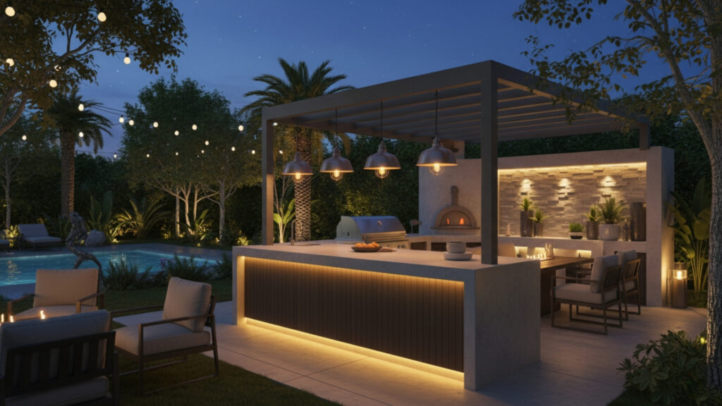 Outdoor Kitchen Lighting Layers for Functional and Ambient Glow
