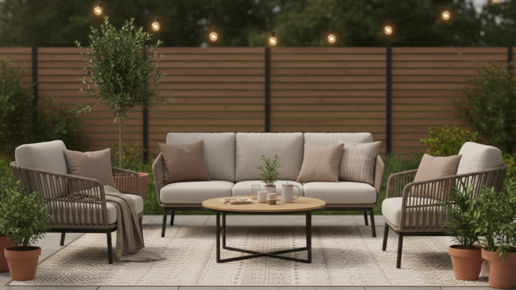 outdoor rug decor for stylish and defined patio space look