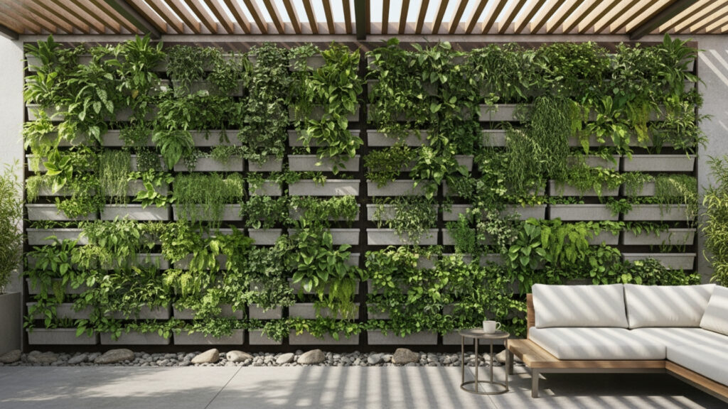 outdoor wall planter decor for vertical green patio design