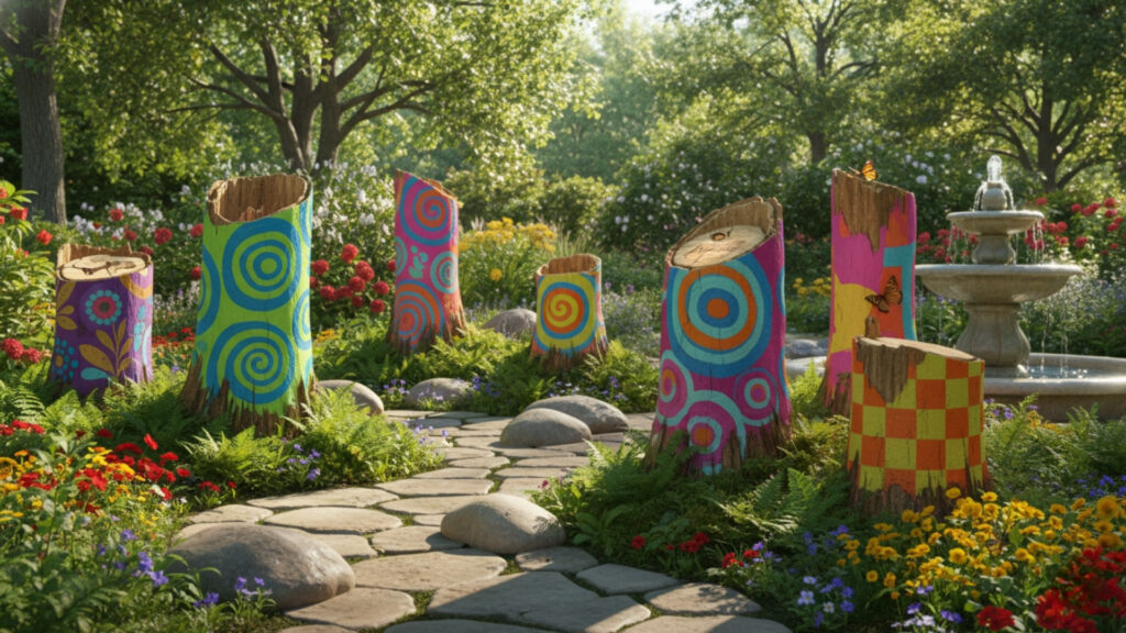 Painted Tree Stumps for Colorful Garden Statements