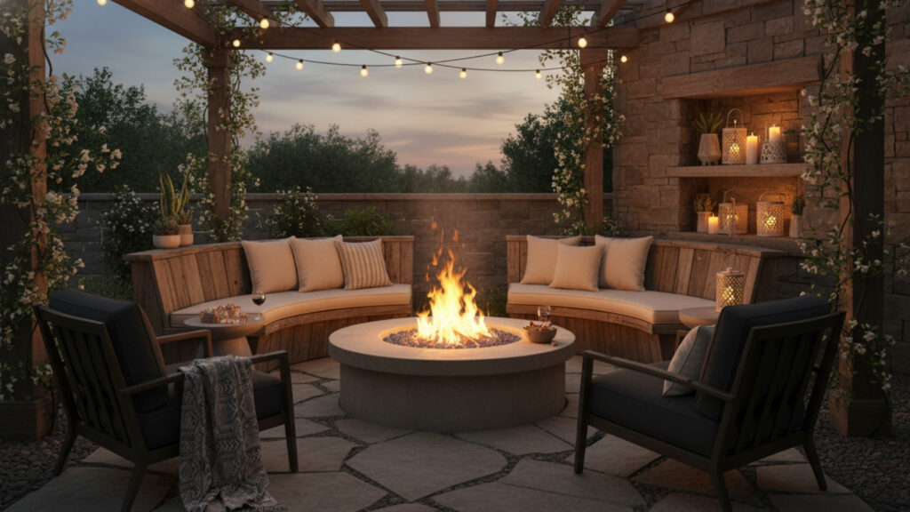 patio fire pit decor for warm and cozy outdoor gathering spot