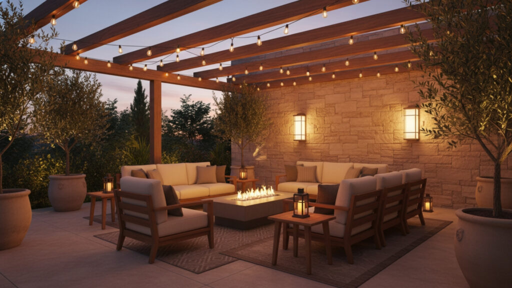 patio lighting ideas for warm and inviting evening ambience