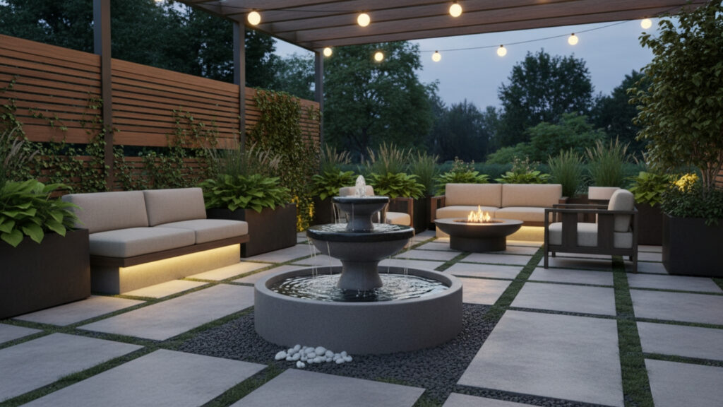 patio water feature decor for calm and relaxing outdoor ambience