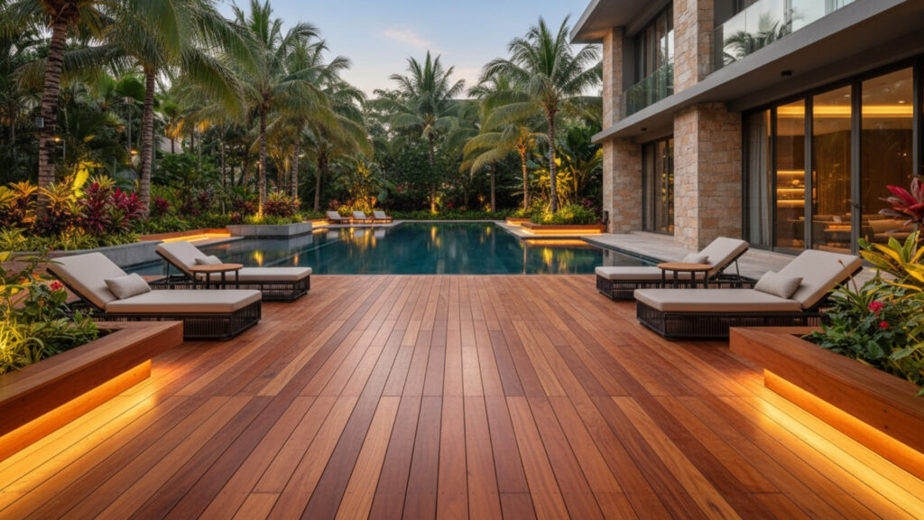 Pool Deck Wooden Flooring for Natural Luxury Surface Design