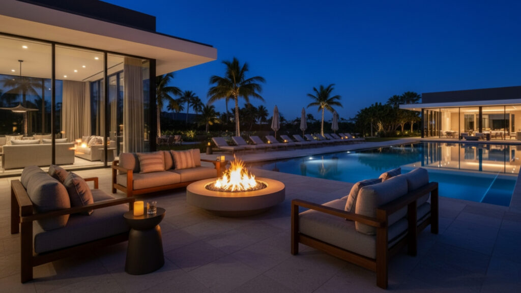Poolside Fire Pit Decor for Cozy Evening Gathering Space
