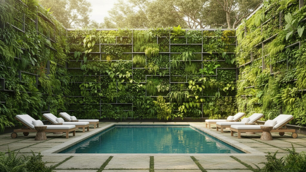 Poolside Green Wall Decor for Vertical Garden Fresh Look