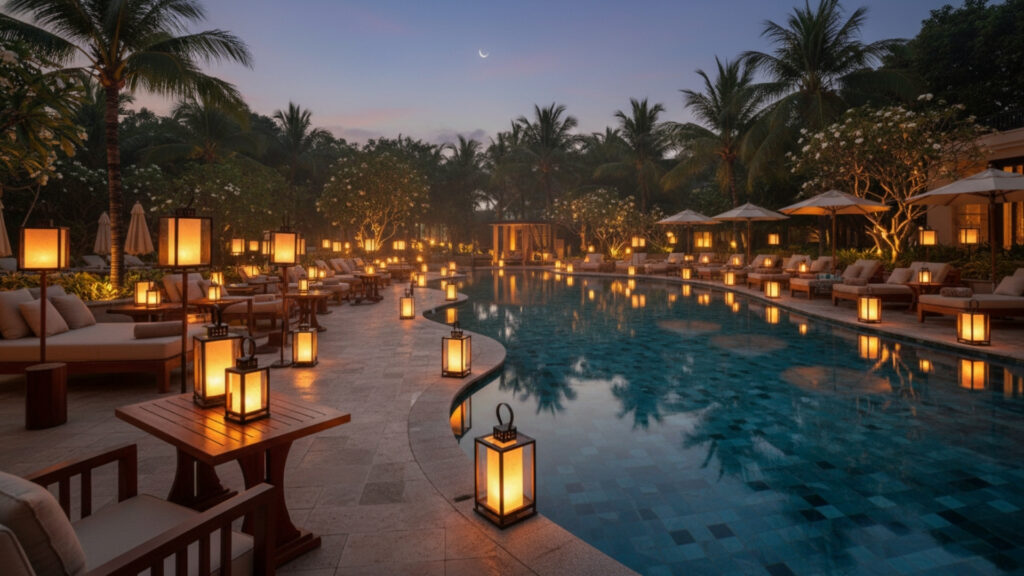 Poolside Lantern Decor for Warm Ambient Evening Lighting Style