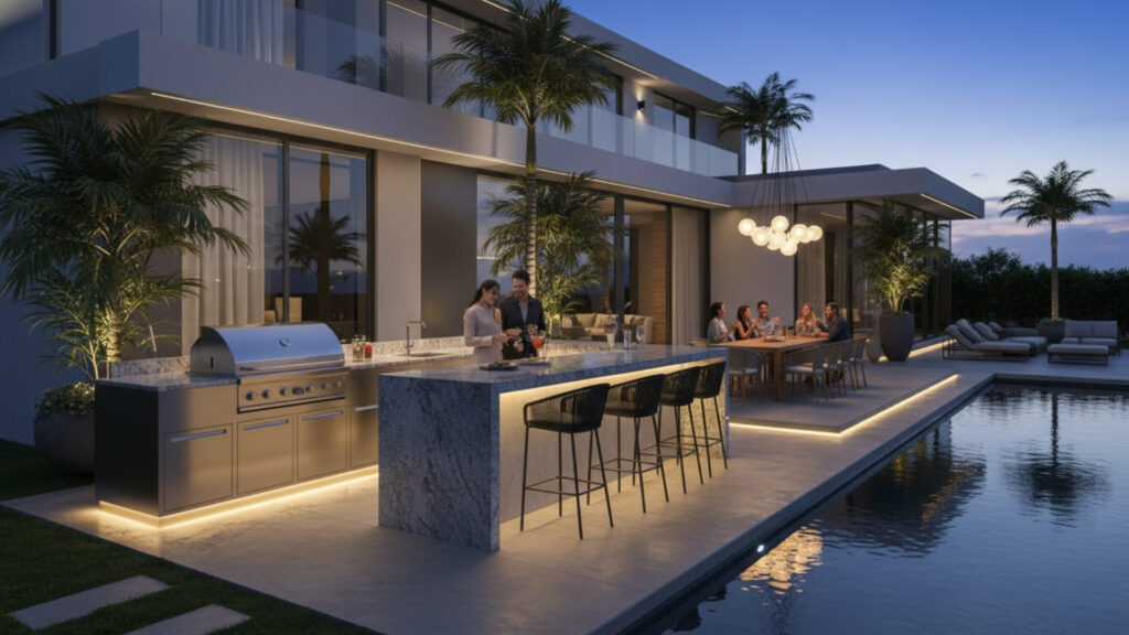 Poolside Outdoor Kitchen Decor for Functional Entertainment Space