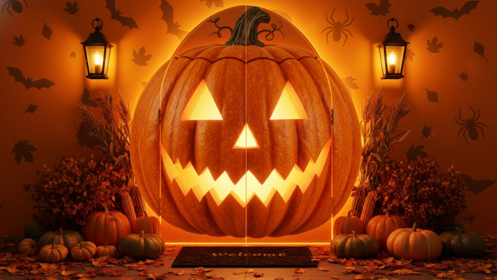 Pumpkin Face Halloween Door Ideas for Front Entry
