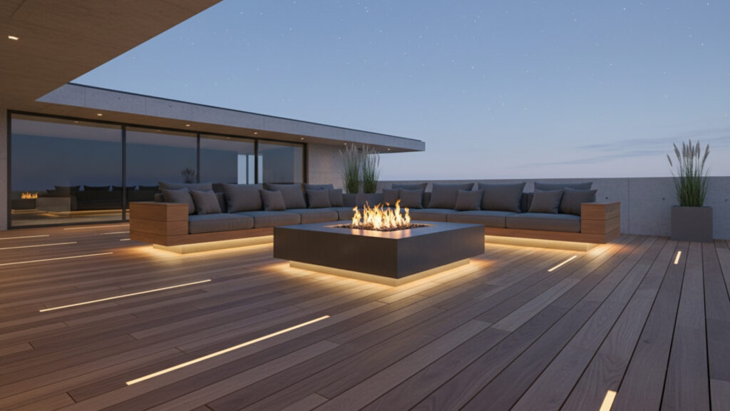 Recessed Deck Lighting Around Fire Pit for Clean and Modern Look
