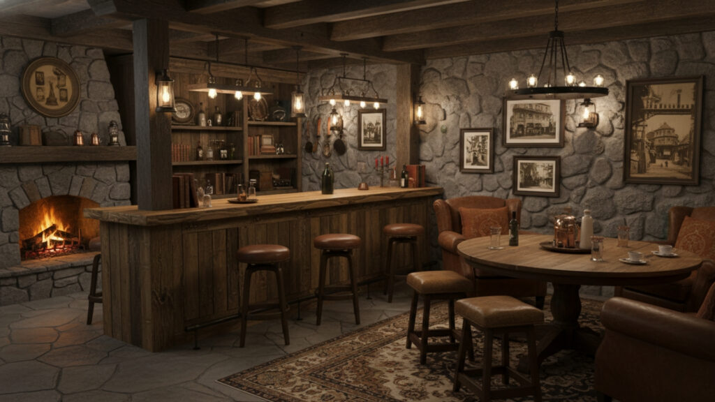 rustic basement bar ideas for warm and cozy home atmosphere