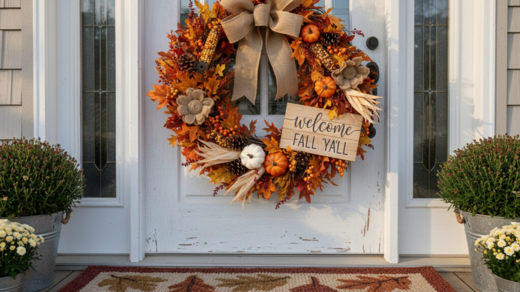Rustic Burlap Bow Fall Wreath Ideas for Farmhouse Style