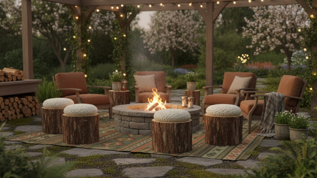Rustic Tree Stump Seating for Cozy Outdoor Spaces
