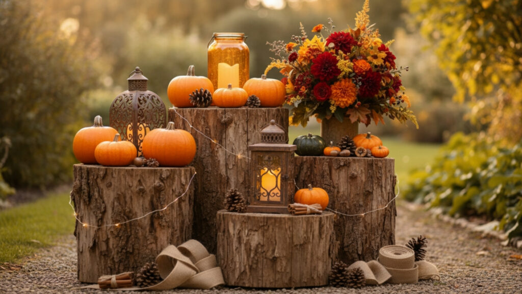 Seasonal Decor on Stumps for Festive Outdoor Styling - Outdoor Tree Stump Ideas