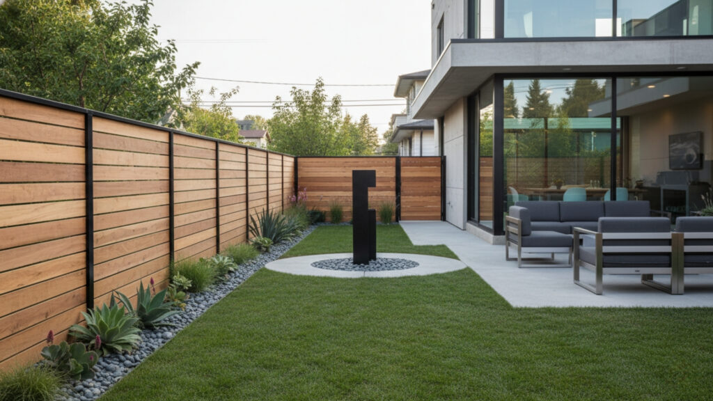 Slatted Wood and Metal Combo Fences for Contemporary Style