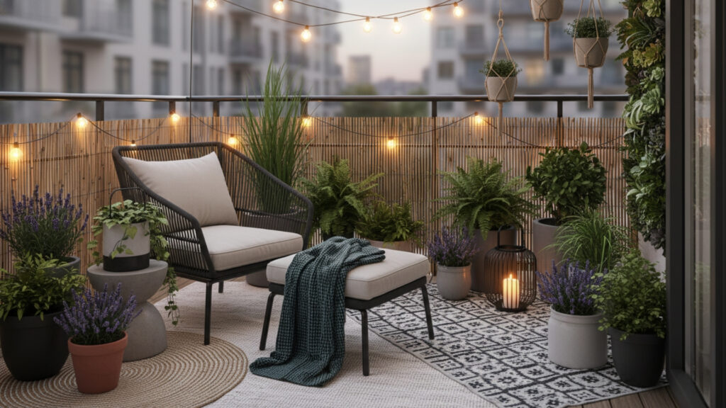 Small Balcony Layered Decor Ideas for Complete Stylish Outdoor Setup
