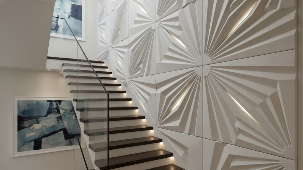 staircase wall 3d panel ideas for modern and textured design
