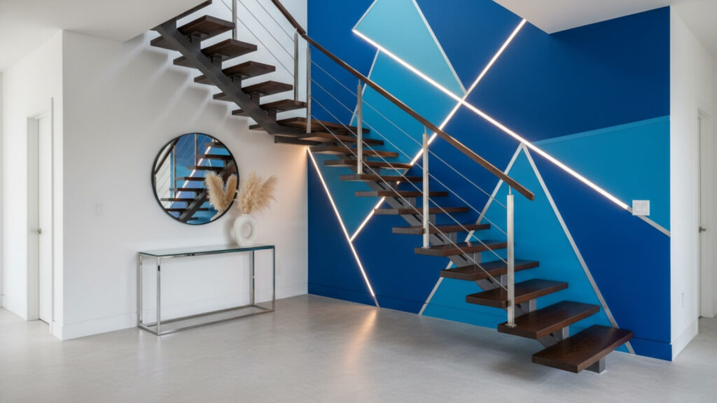 staircase wall accent paint ideas for bold and modern look