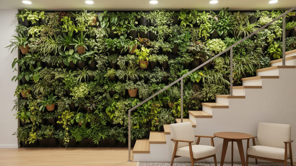 staircase wall greenery decor ideas for fresh and natural touch