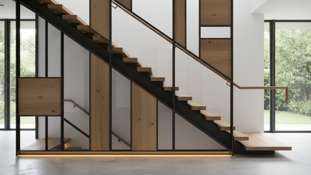 staircase wall mixed material decor ideas for modern interior style