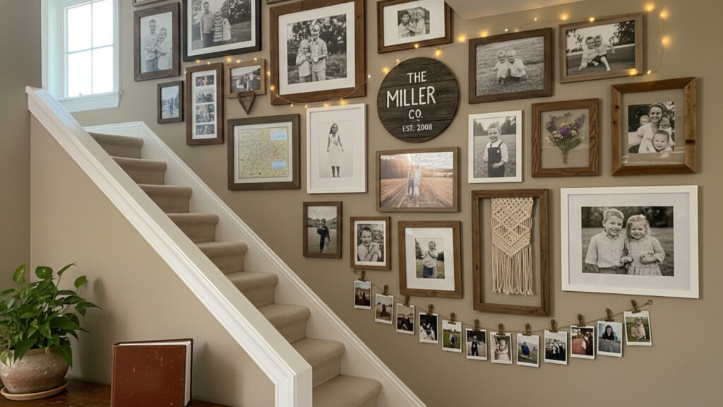 staircase wall photo collage ideas for personalized home decor