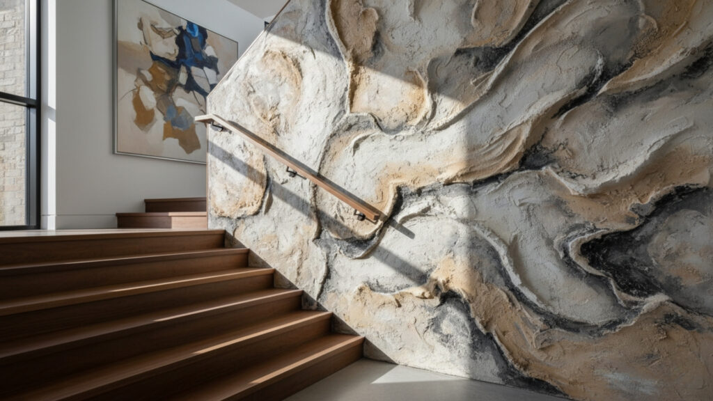 staircase wall textured paint ideas for artistic interior finish