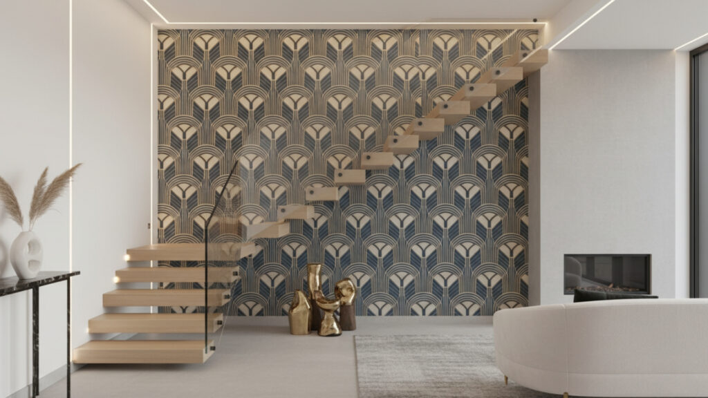 staircase wall wallpaper ideas for stylish and patterned interior look