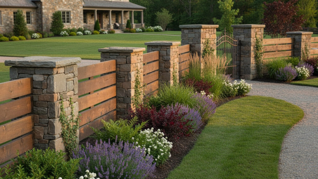 Stone and Wood Hybrid Fences for Rustic Elegance