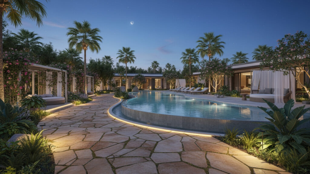 Stone Pathway Pool Decor for Natural and Elegant Walkway Design