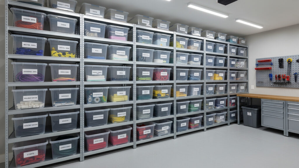 Storage Bins and Containers for Categorized Garage Organization